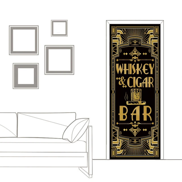 Alt view image 3 of 5 - Roaring 20s Door Cover Gatsby Theme Whiskey & Cigar Bar 72x30inch Large Door Decor, Art Deco Jazz Party Banner, Vintage 1920s Jazz Party Entrance Backdrop
