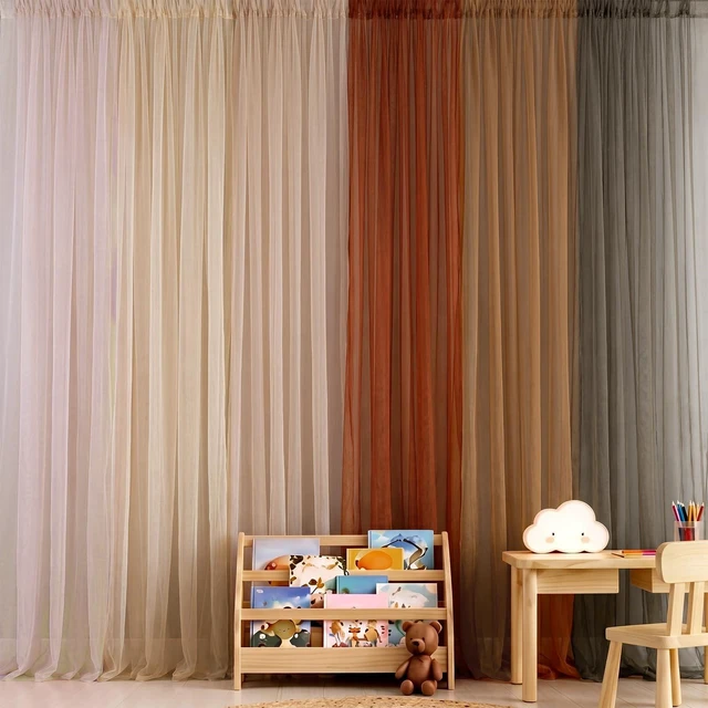 Main image of 6Pcs Boho Beige Tulle Backdrop Curtains Wedding Party Decor Bohemian Classroom Sheer Decorations Photo Booth Backdrop Bridal Shower Baby Shower Bachelorette Bedroom Curtain 58x84in
