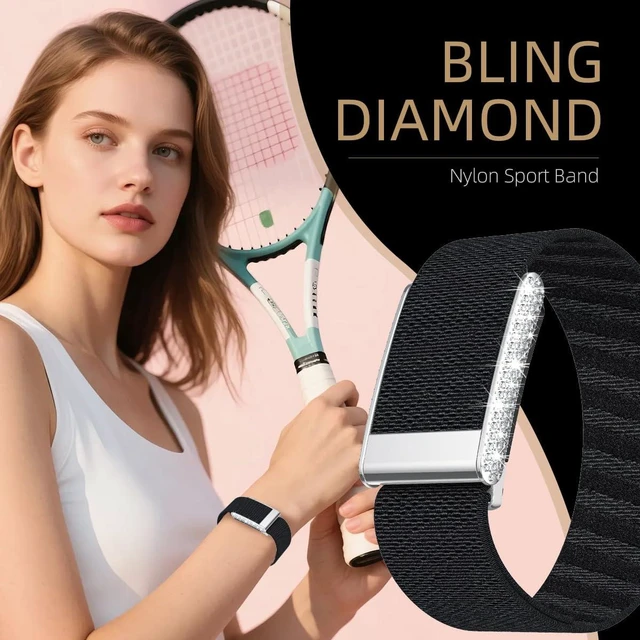 Alt view image 2 of 7 - Diamond Nylon Sport Band Compatible for Whoop 5.0 Bands One Peak Breathable Adjustable Shiny Rhinestone Replacement Wristband Strap for Whoop Band 5.0,NOT Compatible for Life/MG or Whoop 4.0