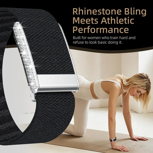 Alt view image 4 of 7 - Diamond Nylon Sport Band Compatible for Whoop 5.0 Bands One Peak Breathable Adjustable Shiny Rhinestone Replacement Wristband Strap for Whoop Band 5.0,NOT Compatible for Life/MG or Whoop 4.0