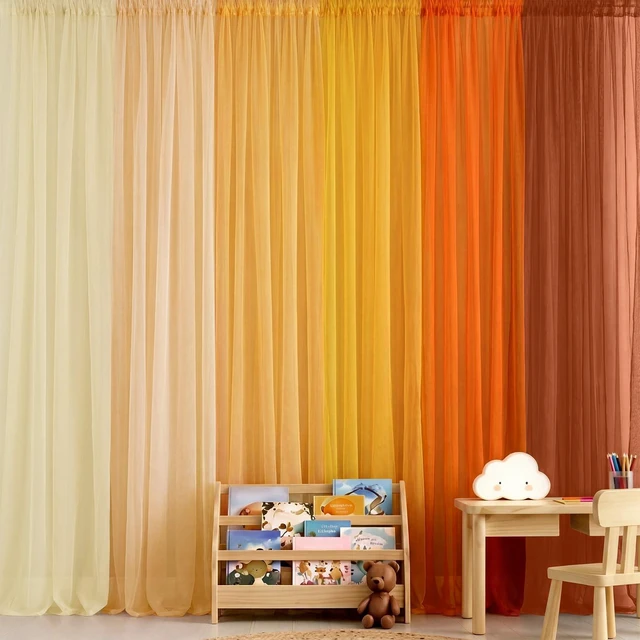 Main image of 6 Pcs Orange Tulle Backdrop Curtains Fall Party Decor Halloween Thanksgiving Classroom Sheer Decorations Photo Booth Backdrop Birthday Harvest Boho Bedroom Curtain 58x84in