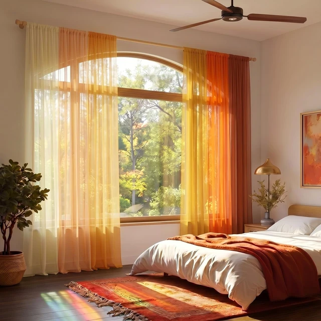 Alt view image 4 of 6 - 6 Pcs Orange Tulle Backdrop Curtains Fall Party Decor Halloween Thanksgiving Classroom Sheer Decorations Photo Booth Backdrop Birthday Harvest Boho Bedroom Curtain 58x84in