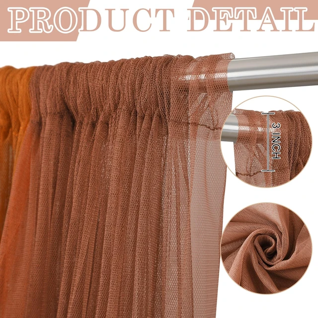 Alt view image 6 of 6 - 6 Pcs Orange Tulle Backdrop Curtains Fall Party Decor Halloween Thanksgiving Classroom Sheer Decorations Photo Booth Backdrop Birthday Harvest Boho Bedroom Curtain 58x84in