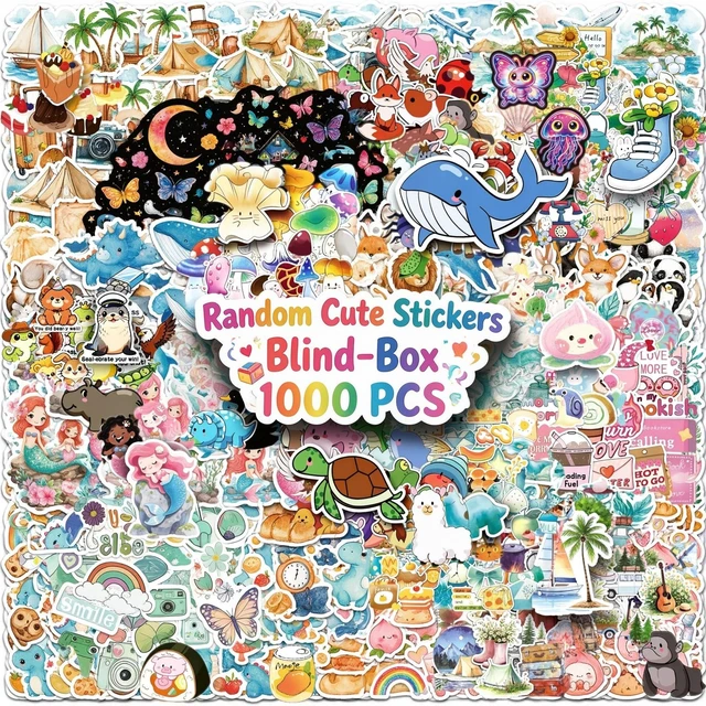 Main image of 1000 pcs/Set Random Theme No Repeated Cute Cartoon Stickers for Kids Teens- Small Waterproof Vinyl Decals for Laptop, Scrapbooking, DIY Crafts - Mixed Theme Blind Box Sticker Pack Gift/Deco