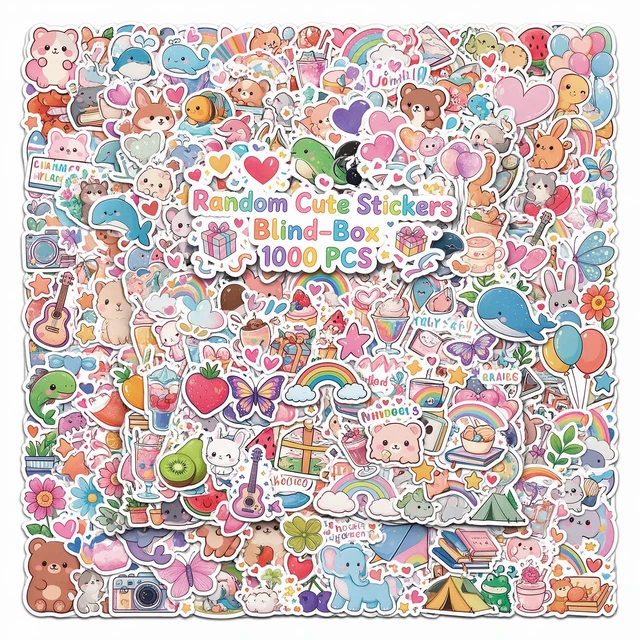 Alt view image 3 of 7 - 1000 pcs/Set Random Theme No Repeated Cute Cartoon Stickers for Kids Teens- Small Waterproof Vinyl Decals for Laptop, Scrapbooking, DIY Crafts - Mixed Theme Blind Box Sticker Pack Gift/Deco