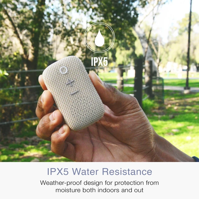 Alt view image 5 of 7 - goSPKR Small Wearable Clip-on Bluetooth Speaker with IPX5 Water Resistance, Built-in Speakerphone with Microphone for Hands-Free Calls, Compact Design, Can Connect Up to 2 in Stereo (Beige)