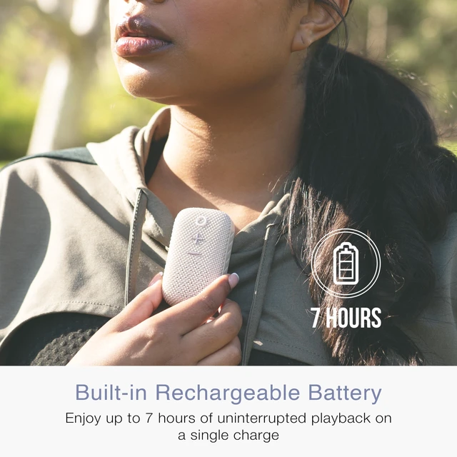 Alt view image 7 of 7 - goSPKR Small Wearable Clip-on Bluetooth Speaker with IPX5 Water Resistance, Built-in Speakerphone with Microphone for Hands-Free Calls, Compact Design, Can Connect Up to 2 in Stereo (Beige)