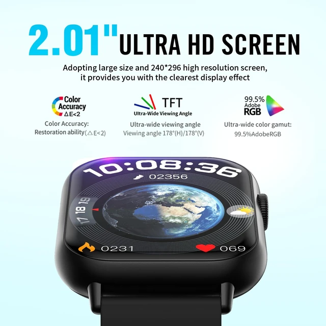 Alt view image 2 of 7 - Smart Watches for Men Women, 2.01" HD Screen Fitness Tracker Watch with Blood Pressure/Heart Rate/Sleep Monitor, Smart Watch for Android iOS Phones, IP67 Waterproof Sport Watch (Silver)