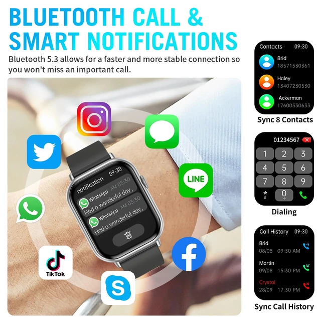 Alt view image 3 of 7 - Smart Watches for Men Women, 2.01" HD Screen Fitness Tracker Watch with Blood Pressure/Heart Rate/Sleep Monitor, Smart Watch for Android iOS Phones, IP67 Waterproof Sport Watch (Silver)