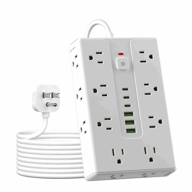 Main image of Power Board Surge Protector with 16 sockets, Equipped with 3 USB A and 3 USB C Ports, Suitable for Various Devices, Including Home, Office, and Dormitory (white6.5T)