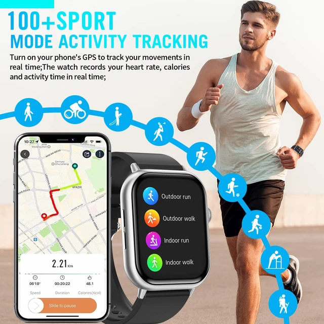 Alt view image 5 of 7 - Smart Watches for Men Women, 2.01" HD Screen Fitness Tracker Watch with Blood Pressure/Heart Rate/Sleep Monitor, Smart Watch for Android iOS Phones, IP67 Waterproof Sport Watch (Silver)