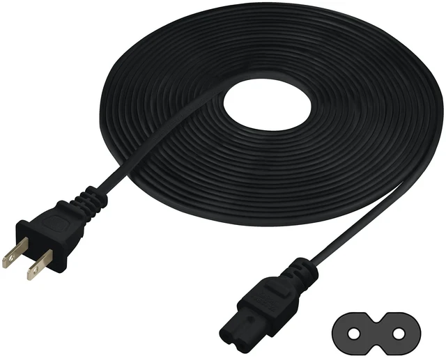 Main image of Extra Long 25-Foot TV Power Cord Compatible with Select Samsung, LG, Sony, Hisense, Xbox, PS5 Electronics and More - 2-Prong AC Wall Plug - 2-Slot Straight Plug (Black, 25-Foot)