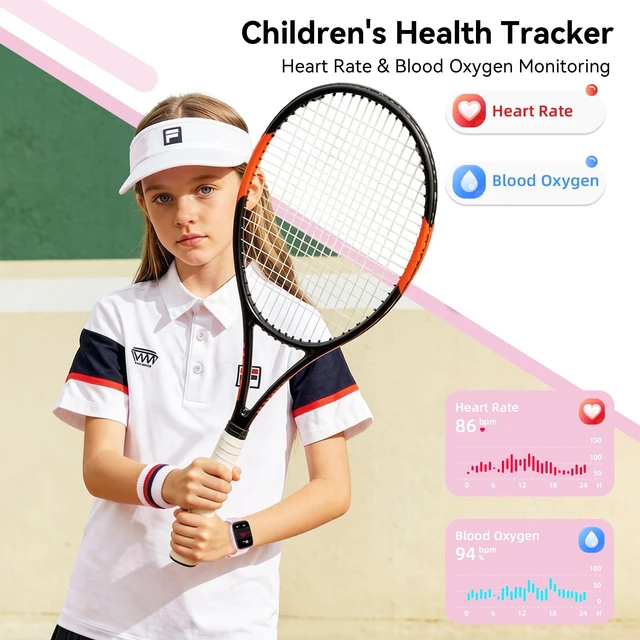 Alt view image 5 of 7 - Kids Smart Watch with Find My, 1.83" Fitness Tracker Watch No Phone Needed Pedometer, Heart Rate, Sleep Monitor, Step Counter, IP68, Puzzle Games for Boys Girls Teens 5-16, Gift, Pink