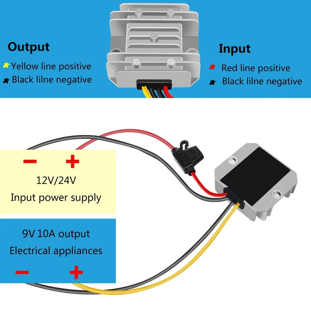 Alt view image 7 of 7 - DC-DC 9OW 10A 9V Step-Down Converter 12V 24V to 9V Power Transformer Converter with Fuse, Waterproof Voltage Regulator