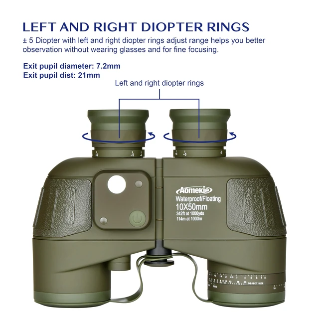 Alt view image 7 of 7 - 10X50 Marine Binoculars for Adults Waterproof Floatable Illuminable Rangefinder Compass BAK4 Prism FMC Lens for Outdoor Birdwatching Hunting Boating Hiking