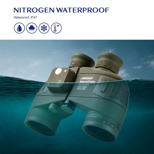 Alt view image 6 of 7 - 10X50 Marine Binoculars for Adults Waterproof Floatable Illuminable Rangefinder Compass BAK4 Prism FMC Lens for Outdoor Birdwatching Hunting Boating Hiking