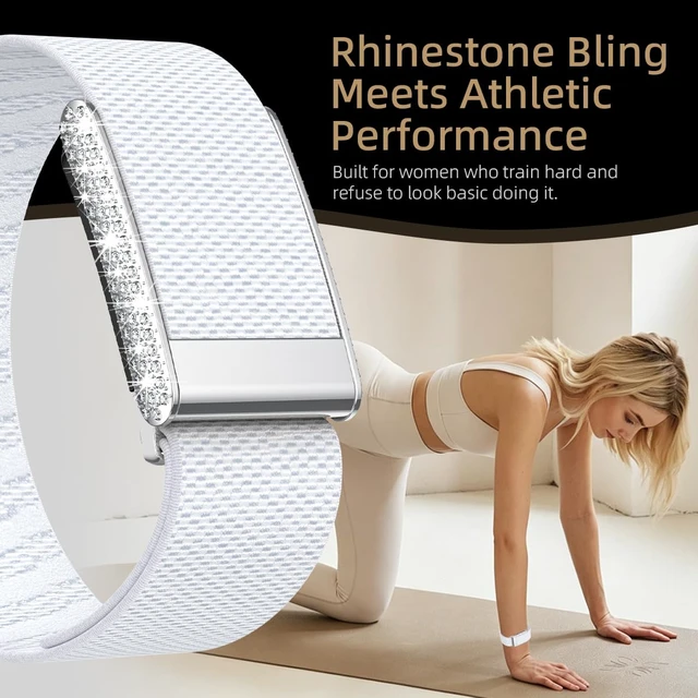 Alt view image 4 of 7 - Diamond Nylon Sport Band Compatible for Whoop 5.0 Bands One Peak Breathable Adjustable Shiny Rhinestone Replacement Wristband Strap for Whoop Band 5.0,NOT Compatible for Life/MG or Whoop 4.0