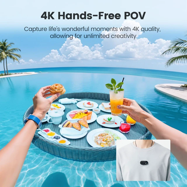 Alt view image 3 of 7 - 4K 30FPS POV Camera, Portable Vlogging Camera with 33FT Waterproof, 64GB Tiny Actioncamera EIS Stabilization, Hands-Free POV Body Cam, 150° Lightweight Thumb Bodycam 5 hr Battery Life, Mount Anywhere