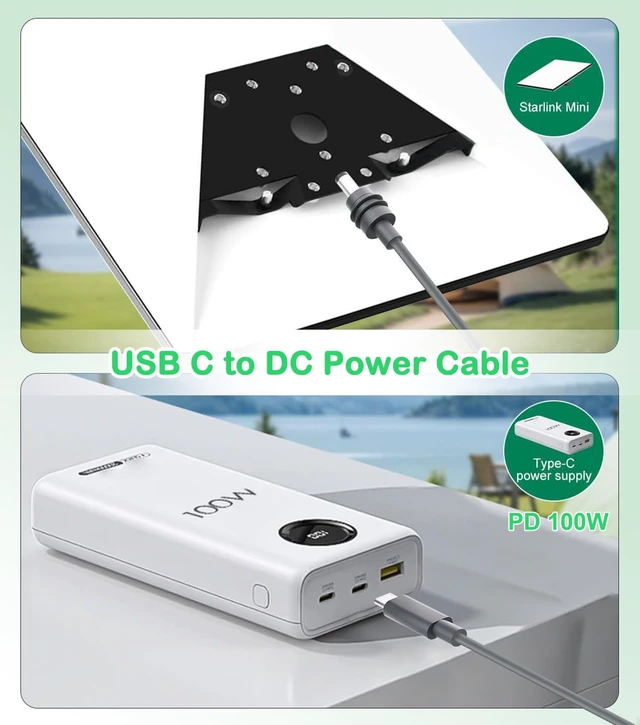 Alt view image 2 of 7 - Starlink Mini USB C to DC Power Cable 5M/16.4FT, 18AWG Waterproof Starlink Mini Cable with 5.5x2.1mm Connector, Works with 100W PD Power Source, Outdoor RV Camping Travel Accessories