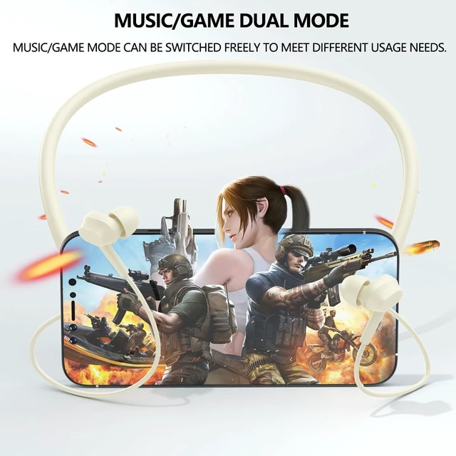 Alt view image 7 of 7 - Neckband Bluetooth Earphones, Skin Color 25-Hour Long Playback