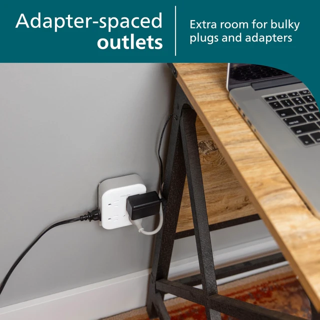 Alt view image 4 of 7 - Surge Protector Outlet Extender, 8 Outlet Wide-Spaced, Side Access 3 Prong, 2 Prong, 1140 Joules, Multi Plug Wall Splitter, Power Tap, Electrical Expander, Adapter, Home, Office, ETL Listed