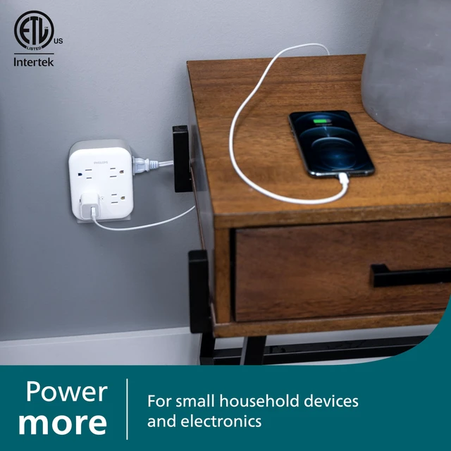 Alt view image 6 of 7 - Surge Protector Outlet Extender, 8 Outlet Wide-Spaced, Side Access 3 Prong, 2 Prong, 1140 Joules, Multi Plug Wall Splitter, Power Tap, Electrical Expander, Adapter, Home, Office, ETL Listed