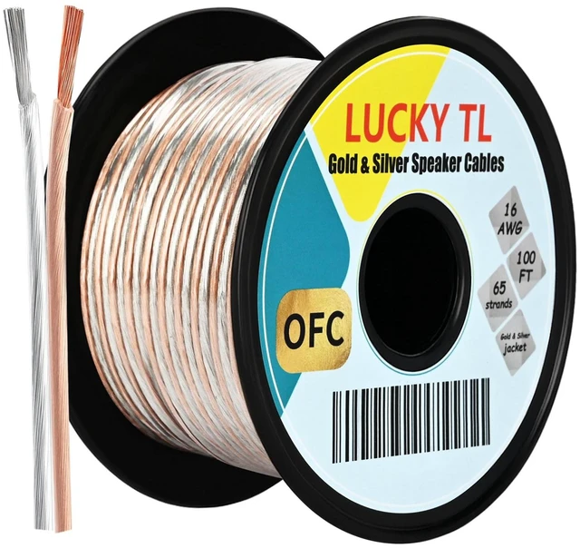 Main image of 16 Gauge Speaker Wire Cable, OFC(Oxygen-Free Copper),100 ft Spool Gold and Silver, for Home Theater, Stereo Systems, DIY