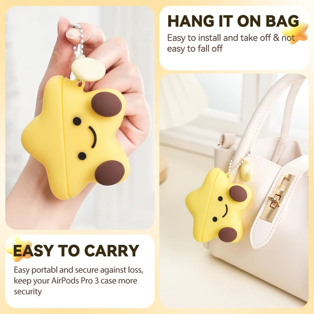 Alt view image 3 of 7 - for AirPods Pro 3 Case 2025,Star Shape Silicone Case-Yellow Cute Kawaii Funny 3D Cartoon Protective Cover for AirPods Pro 3rd Genaration Case with Cleaner Kit & Keychain for Women Girls