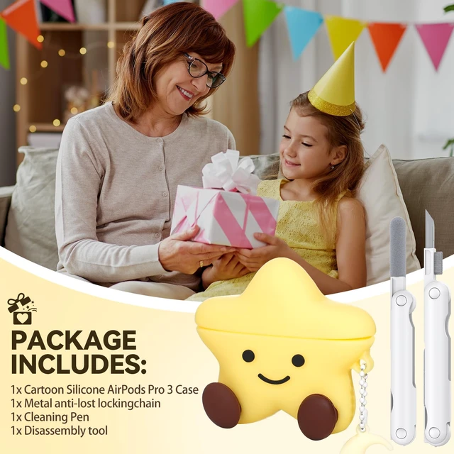 Alt view image 5 of 7 - for AirPods Pro 3 Case 2025,Star Shape Silicone Case-Yellow Cute Kawaii Funny 3D Cartoon Protective Cover for AirPods Pro 3rd Genaration Case with Cleaner Kit & Keychain for Women Girls