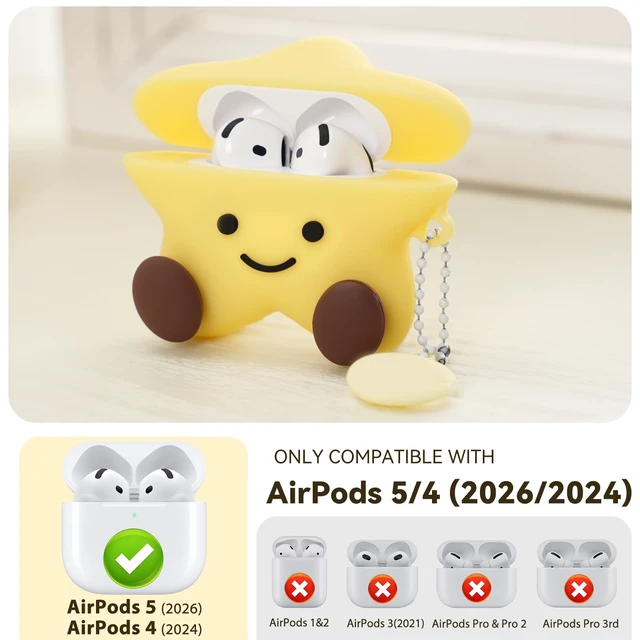 Alt view image 2 of 7 - for AirPods 5/4 Case (2026/2024),Star Shape Silicone Case-Yellow Cute Kawaii Funny 3D Cartoon Protective Cover for AirPods 5/4 Case with Cleaner Kit and Keychain for Women Girls Boys