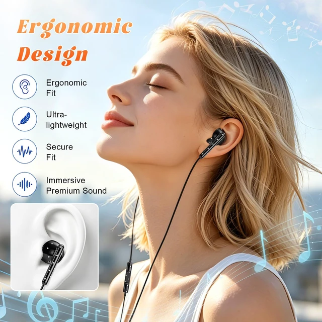 Alt view image 3 of 7 - USB C Headphones Wired Earbuds for iPhone 18/17/16/15 Pro Max,Black Cute Polka Dot USB C Earphones Girly, Type C Wired Headphones with Microphone Volume Control for iPad,Galaxy S26/S25 Ultra