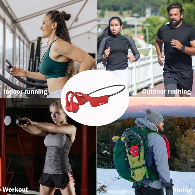 Alt view image 6 of 7 - Headset Open Ear Headphones - IPX5 Waterproof Bluetooth Bone Conduction Headphone Wireless Earphones, Type-C Charging, Long Battery Life, 25g Lightweight Red