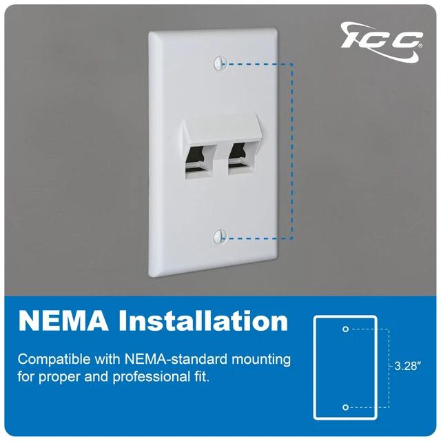 Alt view image 5 of 7 - Angled 2-Port Keystone Wall Plate, RJ45 Modular Insert, White, 10-Pack UL Listed ABS plastic construction, single-gang fit, accepts compatible jacks, low-voltage outlet applications