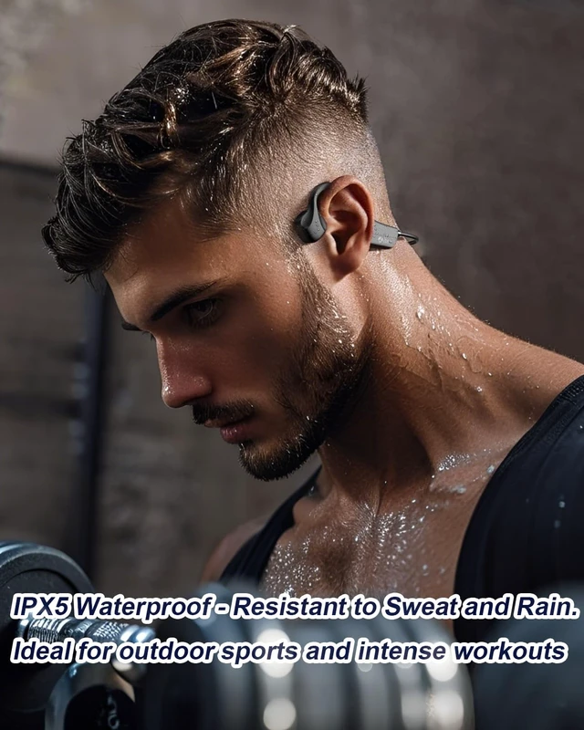 Alt view image 6 of 7 - Bone Conduction Headphones Open-Ear Bluetooth 5.0, IP65 Waterproof Wireless Sport Headset with 8H Playtime, Secure Fit for Running/Cycling/Gym, HD Audio w/Mic (2025 Upgraded)