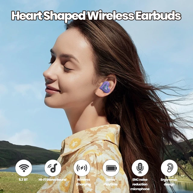 Alt view image 2 of 7 - Earbuds Stylish Heart Shaped, HiFi Stereo Sound Bluetooth 5.3 Headphones with Charging Case, Cute Creative Color Gradient Light Earbuds, Gifts for Girls Friends (#3)