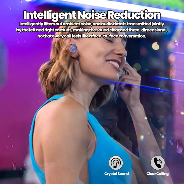 Alt view image 5 of 7 - Earbuds Stylish Heart Shaped, HiFi Stereo Sound Bluetooth 5.3 Headphones with Charging Case, Cute Creative Color Gradient Light Earbuds, Gifts for Girls Friends (#3)