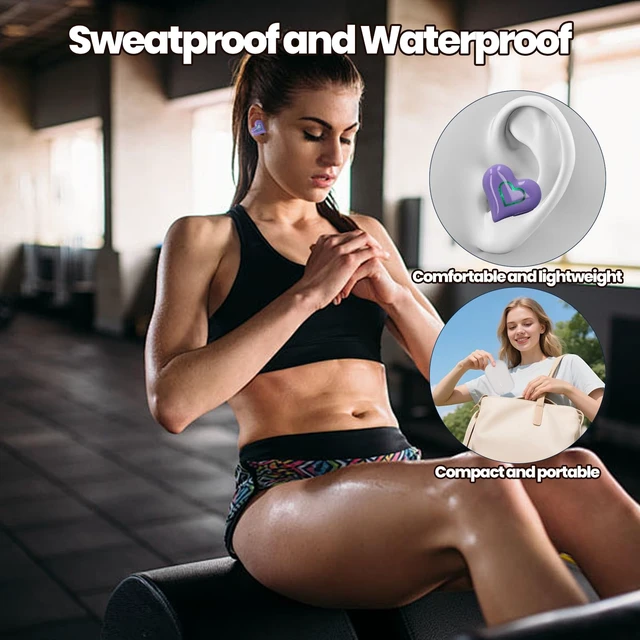 Alt view image 6 of 7 - Earbuds Stylish Heart Shaped, HiFi Stereo Sound Bluetooth 5.3 Headphones with Charging Case, Cute Creative Color Gradient Light Earbuds, Gifts for Girls Friends (#3)