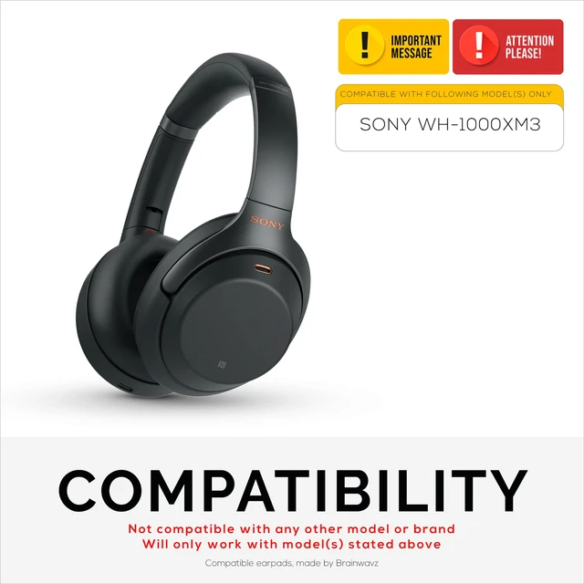 Alt view image 2 of 7 - Replacement Earpads for Sony WH-1000XM3 Headphones - Soft Vegan Leather Cushions for Extra Comfort, Easy & Quick Installation, By (Black)