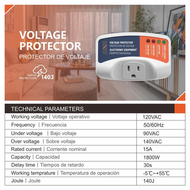 Alt view image 2 of 7 - Surge Protector for Refrigerator 15A 1800W 140J Single Outlet Surge Protector Plug in for Home Appliance Multi Function Plug with Protection Wall Mount Power Suppressor for TV/PC/PS5