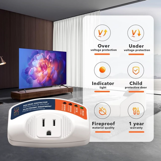 Alt view image 6 of 7 - Surge Protector for Refrigerator 15A 1800W 140J Single Outlet Surge Protector Plug in for Home Appliance Multi Function Plug with Protection Wall Mount Power Suppressor for TV/PC/PS5