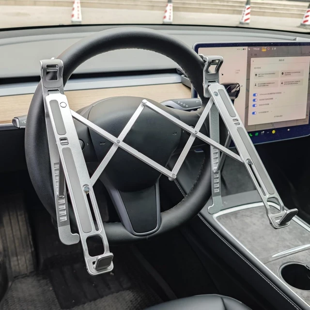 Main image of 2-in-1 Steering Wheel & Desktop Laptop Mount, Height Adjustable Steering Wheel Laptop Tray for Car, Foldable Laptop Desk for Truck SUV Tesla, Portable Vehicle Workstation Table