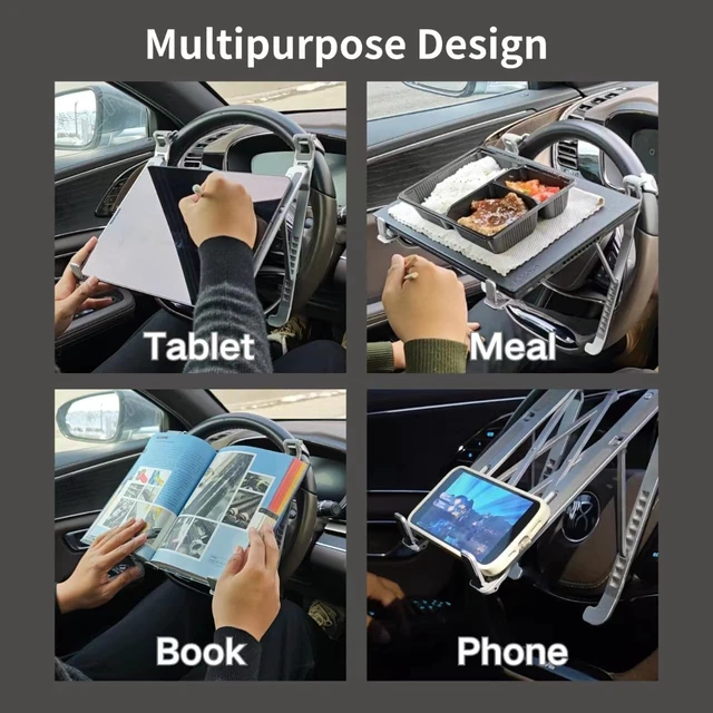 Alt view image 5 of 7 - 2-in-1 Steering Wheel & Desktop Laptop Mount, Height Adjustable Steering Wheel Laptop Tray for Car, Foldable Laptop Desk for Truck SUV Tesla, Portable Vehicle Workstation Table