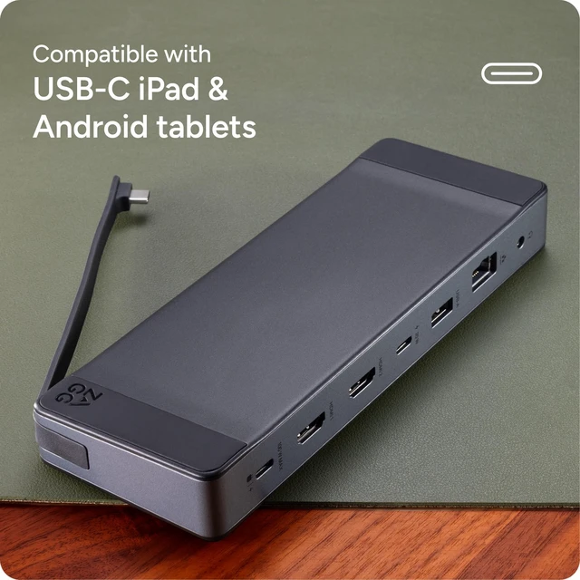 Alt view image 7 of 7 - 9-Port Hub 2 USB-C, 2 HDMI (4K 60Hz), 1 USB-A (10Gbps) Ethernet, Audio Jack, SD & MicroSD Card Readers - Multi-Device Connectivity for iPadOS, ChromeOS, Android, Windows