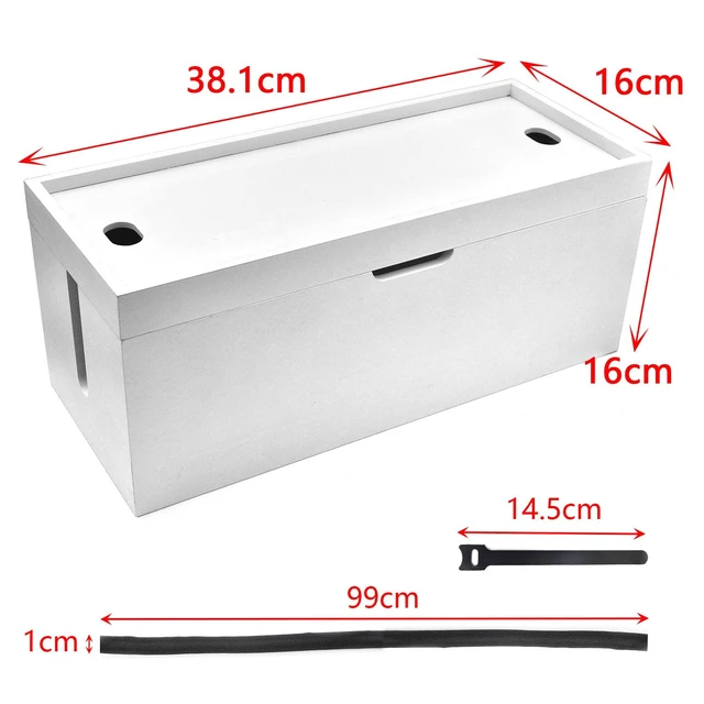 Alt view image 2 of 7 - 15 Inch Bamboo Large Cable Management Box, White Cord Organizer Hides power strips & TV wires, No assembly required, desk storage for home & office