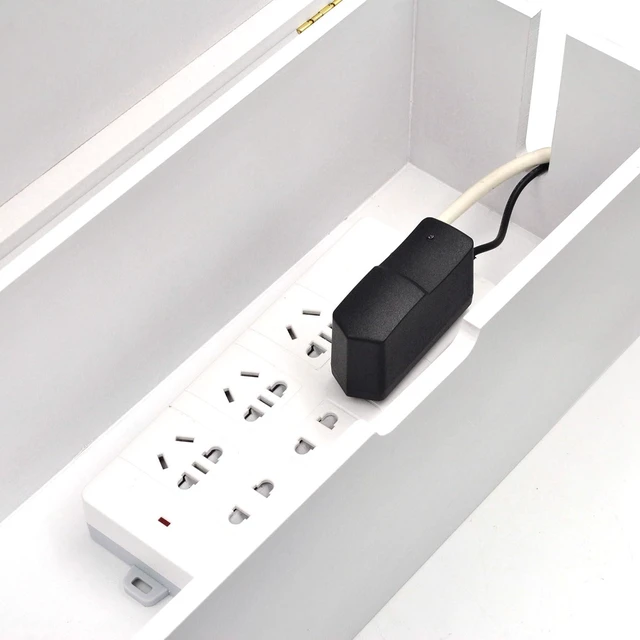 Alt view image 4 of 7 - 15 Inch Bamboo Large Cable Management Box, White Cord Organizer Hides power strips & TV wires, No assembly required, desk storage for home & office