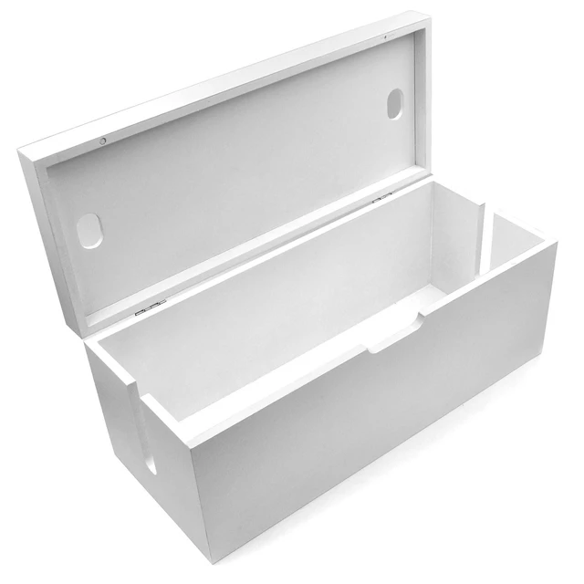 Alt view image 7 of 7 - 15 Inch Bamboo Large Cable Management Box, White Cord Organizer Hides power strips & TV wires, No assembly required, desk storage for home & office