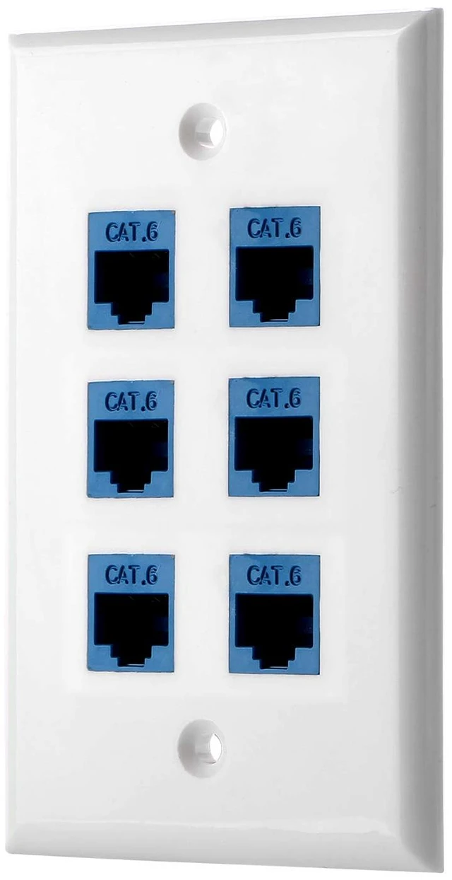 Main image of Cat6 Keystone Ethernet Wall Plate Female to Female - White (6 Port)