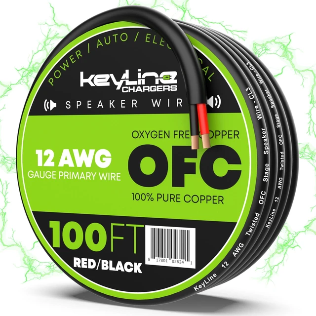 Main image of 12 Gauge Speaker Wire - 100 Feet Black 12-2 AWG - CL3 CL2 Rated for Marine Wiring, Outdoor in Ground Burial & in Wall / 2 Conductors - OFC Oxygen-Free Copper, Black 100ft