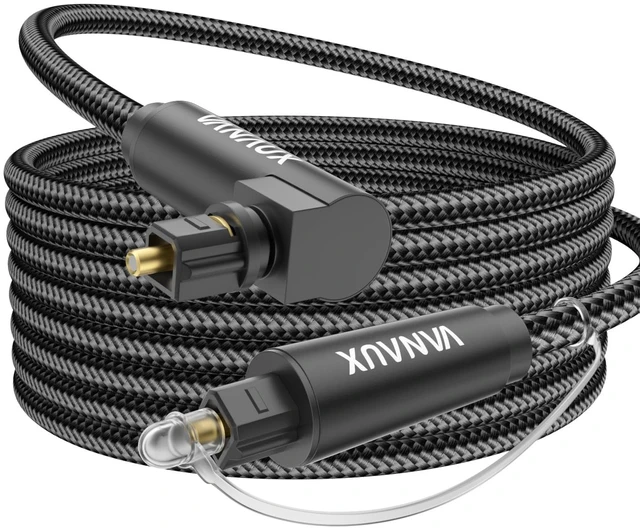 Main image of 90 Degree Optical Audio Cable Digital Toslink Fiber Optic Cords Male to Male for Home Theater,Soundbars,Gaming Consoles (15FEET/5M)