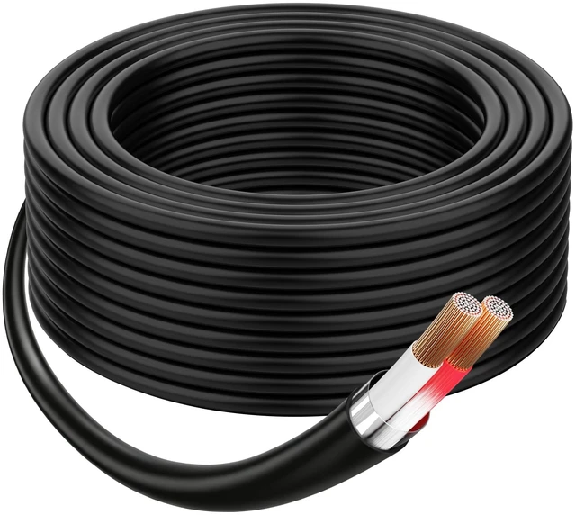 Main image of 16 Gauge 2 Conductor Speaker Wire 50 Ft, 16 AWG CCA CL2 Low Voltage Parallel DC Hookup Alarm Cable, Outdoor UV Resistant Direct-Burial in-Wall for LED Security Systems Home Theater Car Audio-Black